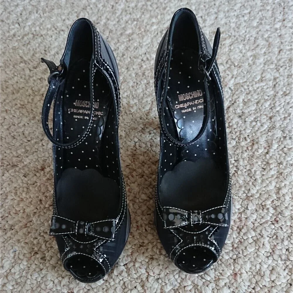 Moschino black & white plaid peep toe Mary Jane size 6